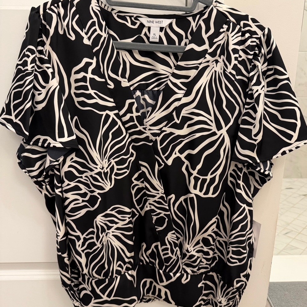 Nine West Monochrome Floral Blouse